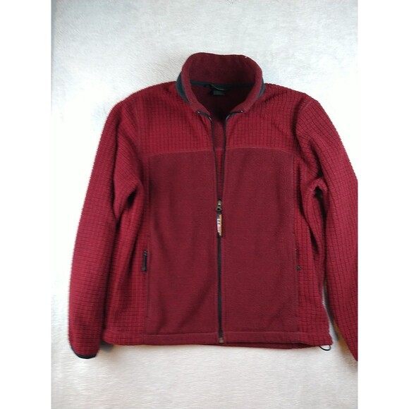 L.L. Bean Women's Grided Fleece Jacket Size Medium Polartec Full Zip Pockets Red - Picture 2 of 9